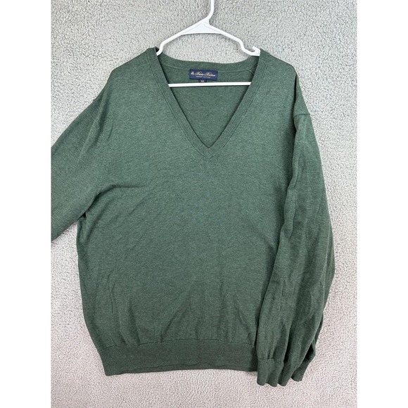 Brooks Brothers Sweater Mens 2XL Green V Neck Supima Cotton Pullover Lightweight